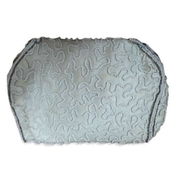 50s VTG Walborg Beaded Clutch Light Blue Exterior Shell With White Silver Beads - Picture 3 of 6